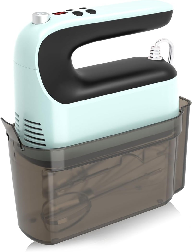 Yomelo 9-Speed Digital Hand Mixer Electric, 400W Powerful DC Motor, Hand Mixer Electric Handheld with Snap-On Storage Case, 5 Stainless Steel Accessories, Beaters, Dough Hooks, Whisk(Ice Blue/Black) - Image 2
